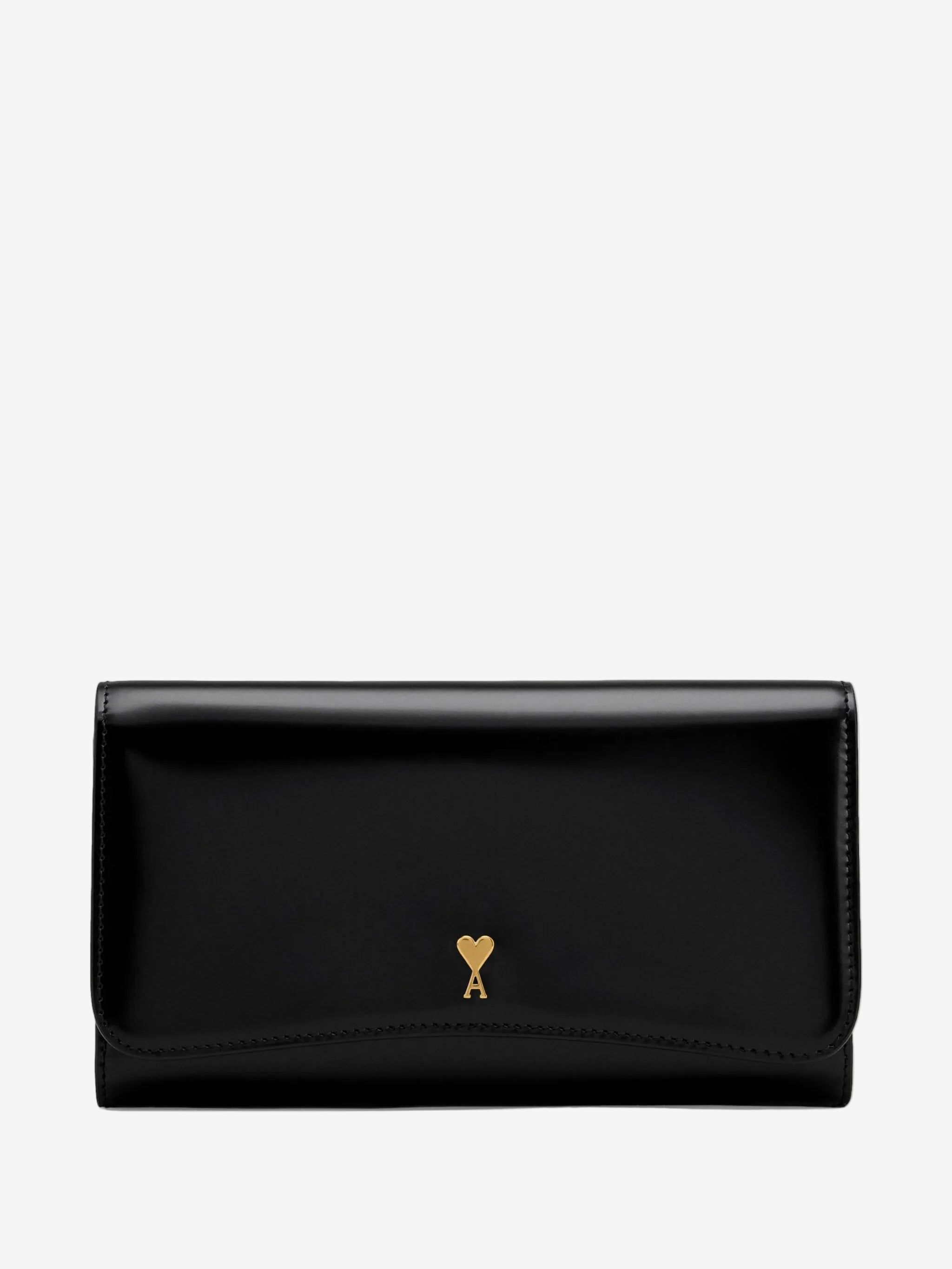 Black wallet with a gold emblem on a white background