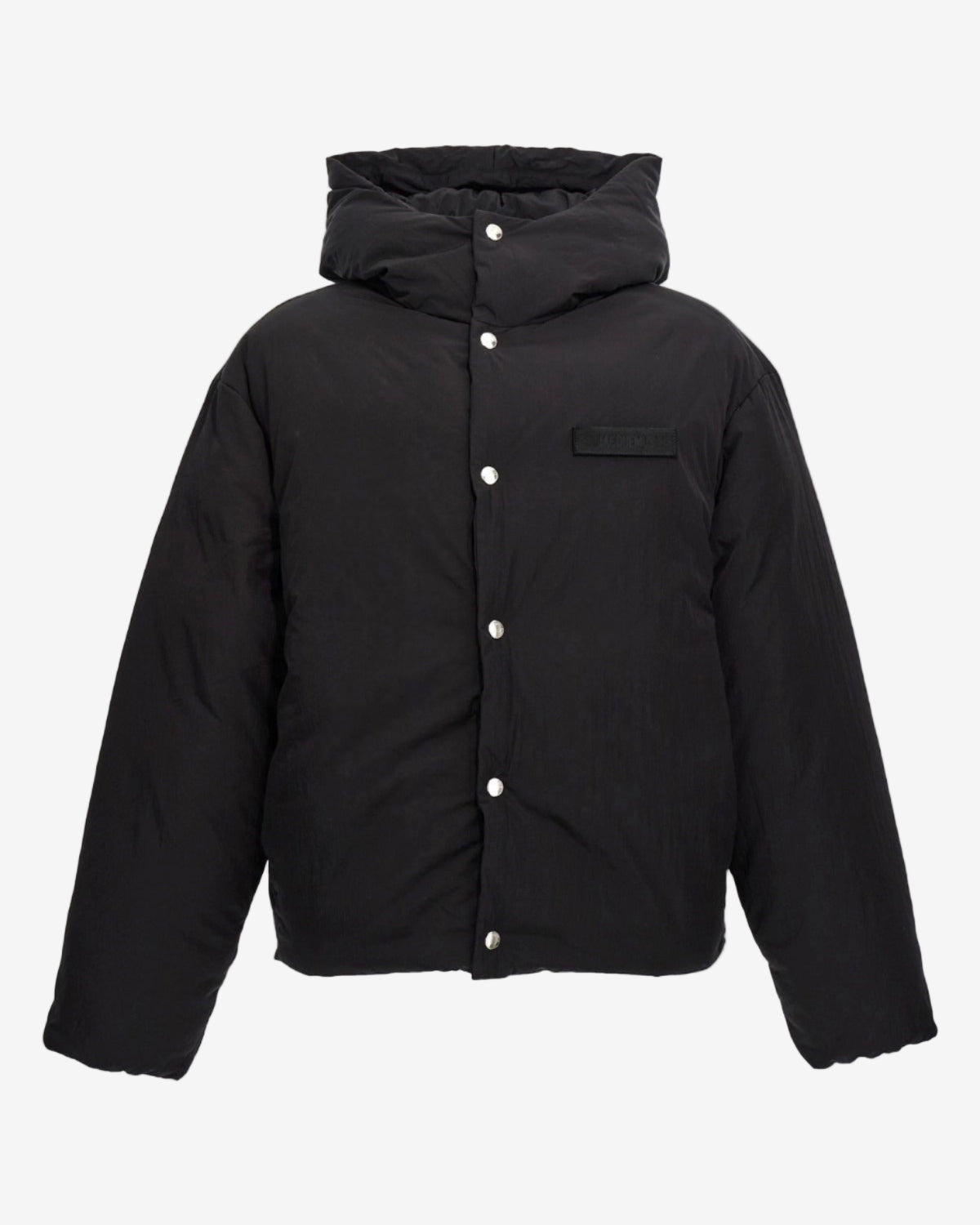 Black jacket with a hood on a white background