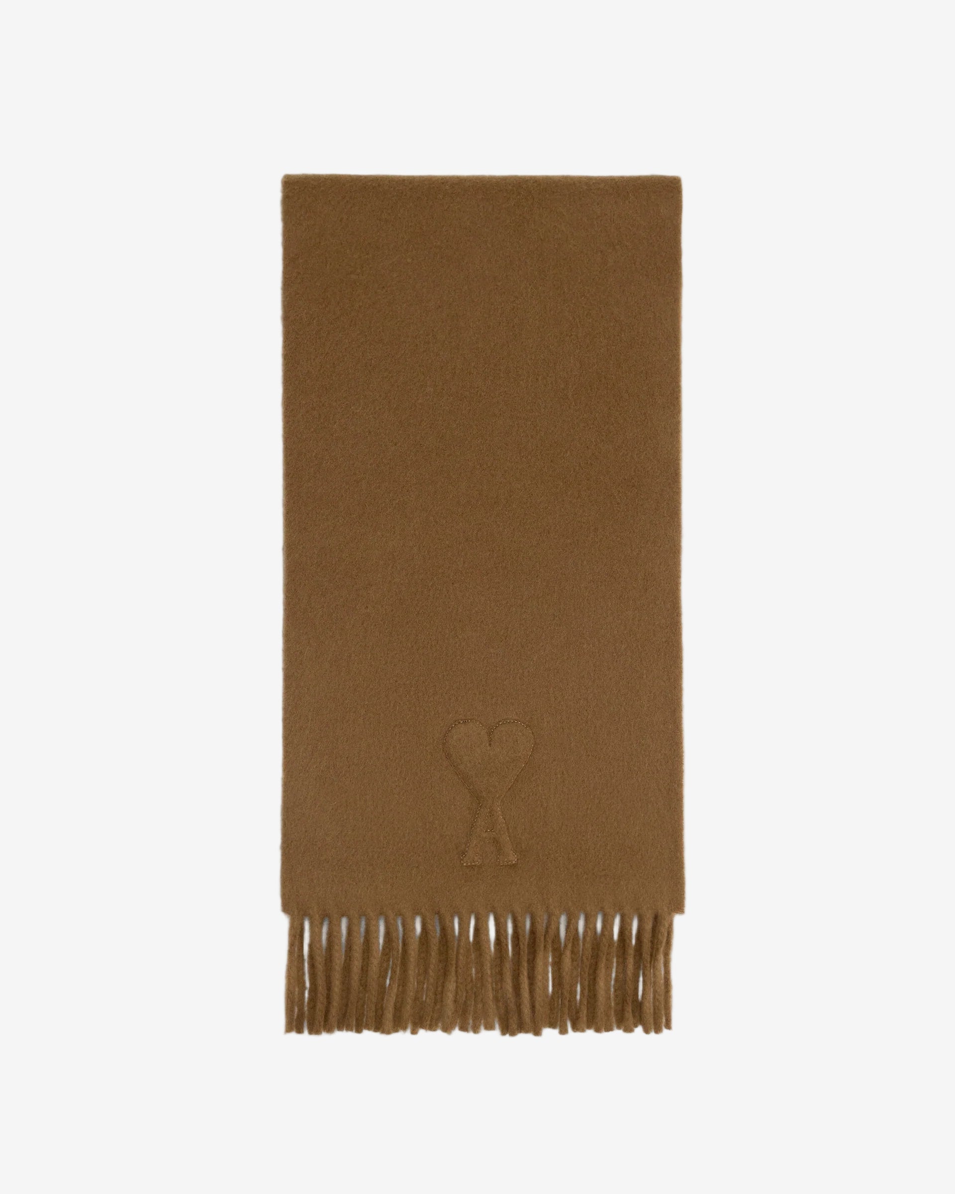 Brown scarf with a heart emblem on a beige background ami