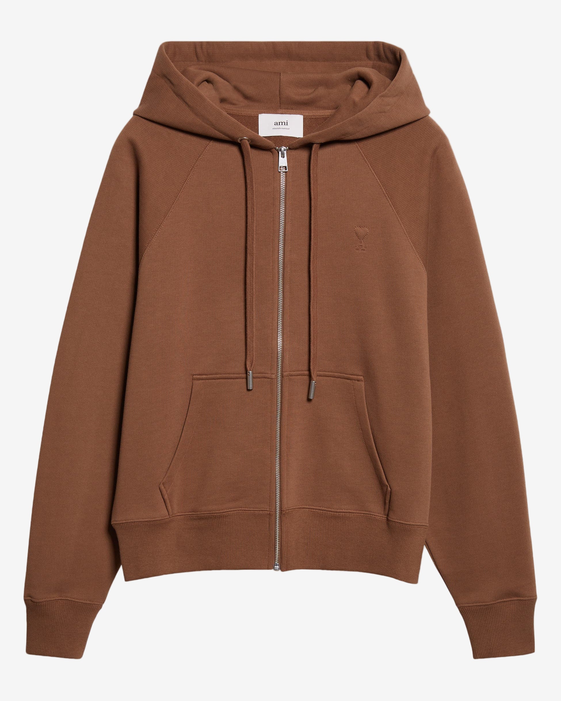 Brown hoodie with a zipper on a white background ami paris