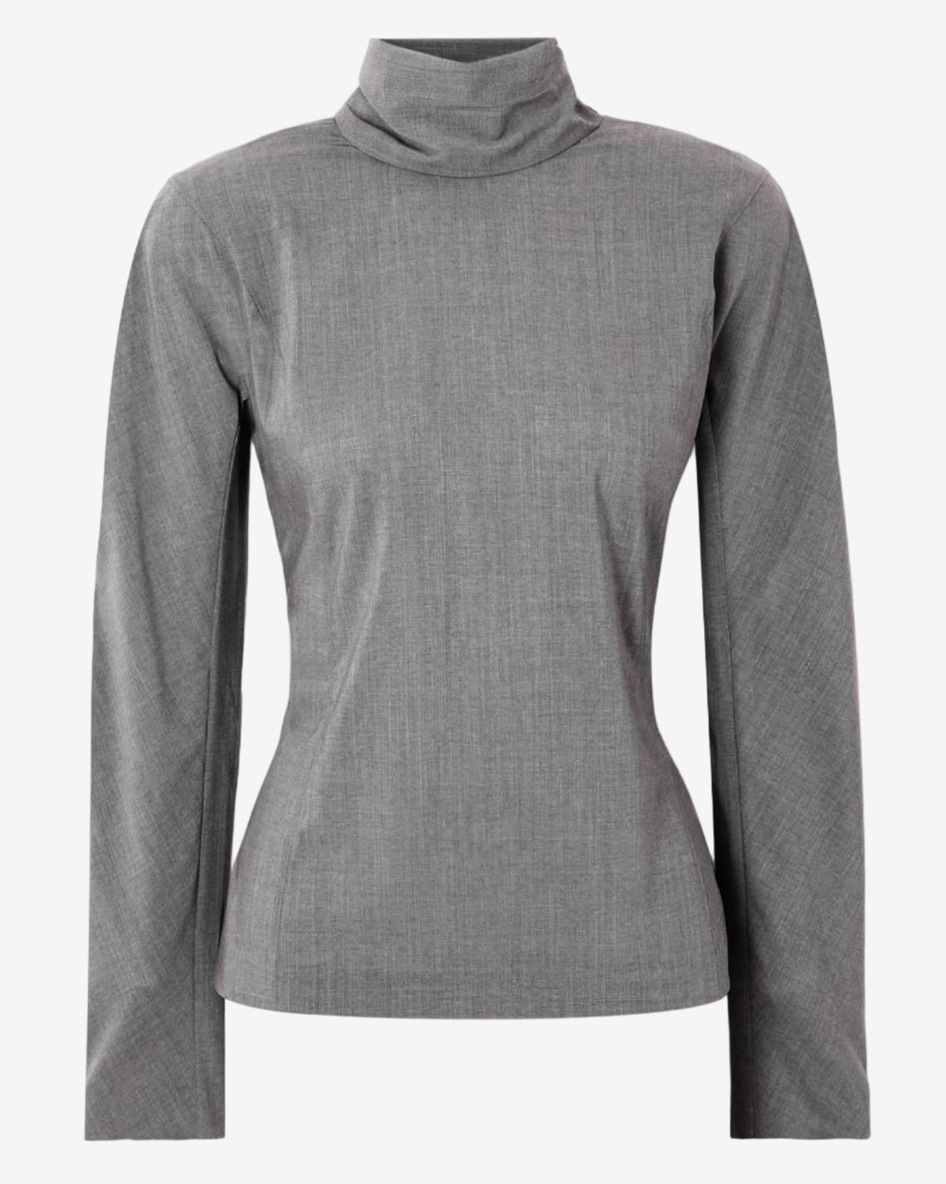 Gray turtleneck long-sleeve shirt on a white background