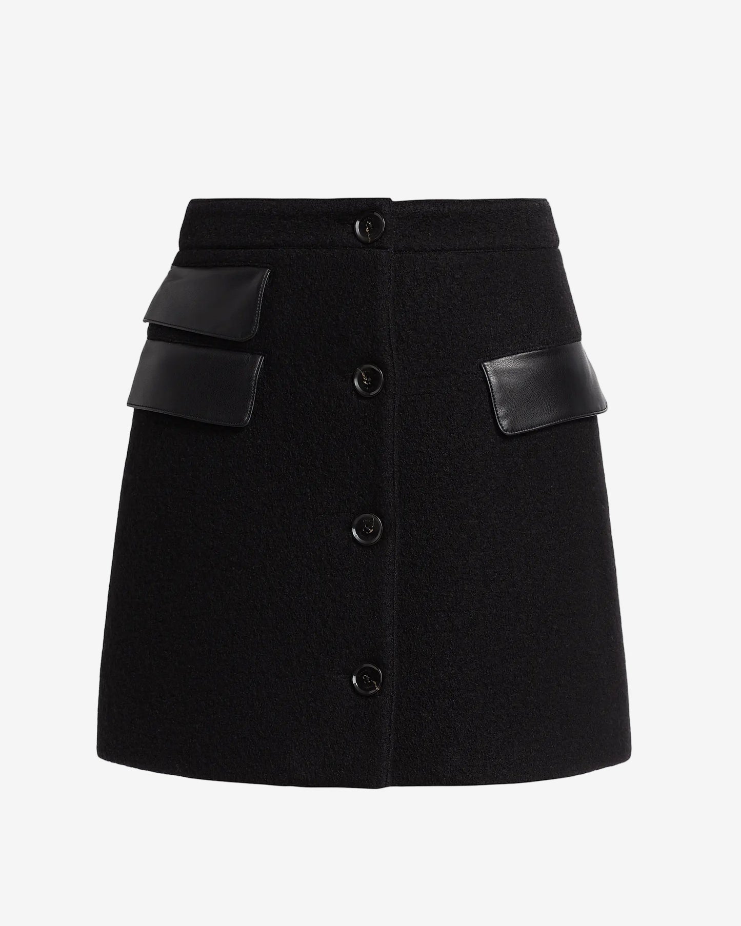 Black skirt with leather patches on a white background