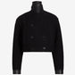 Black jacket with leather trim on a white background