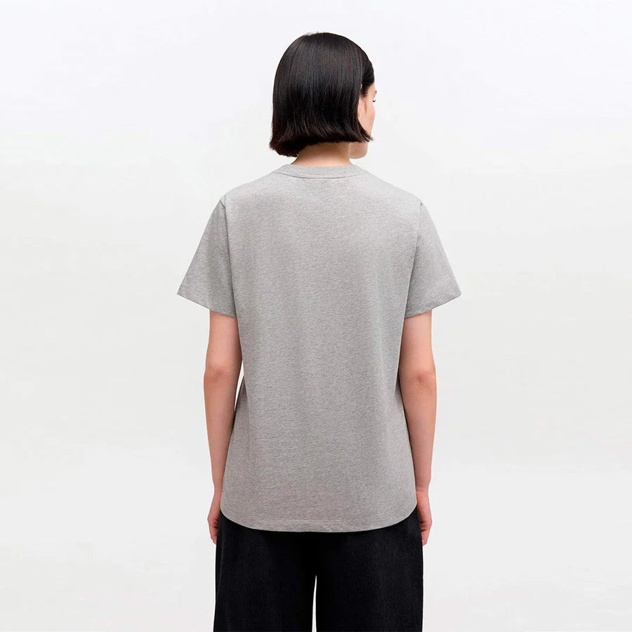Gray t-shirt with Ganni logo on a white background