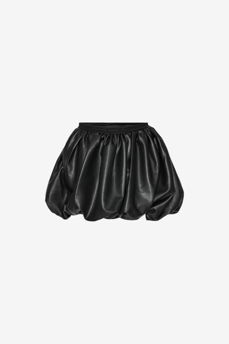 Black satin skirt on a light gray background