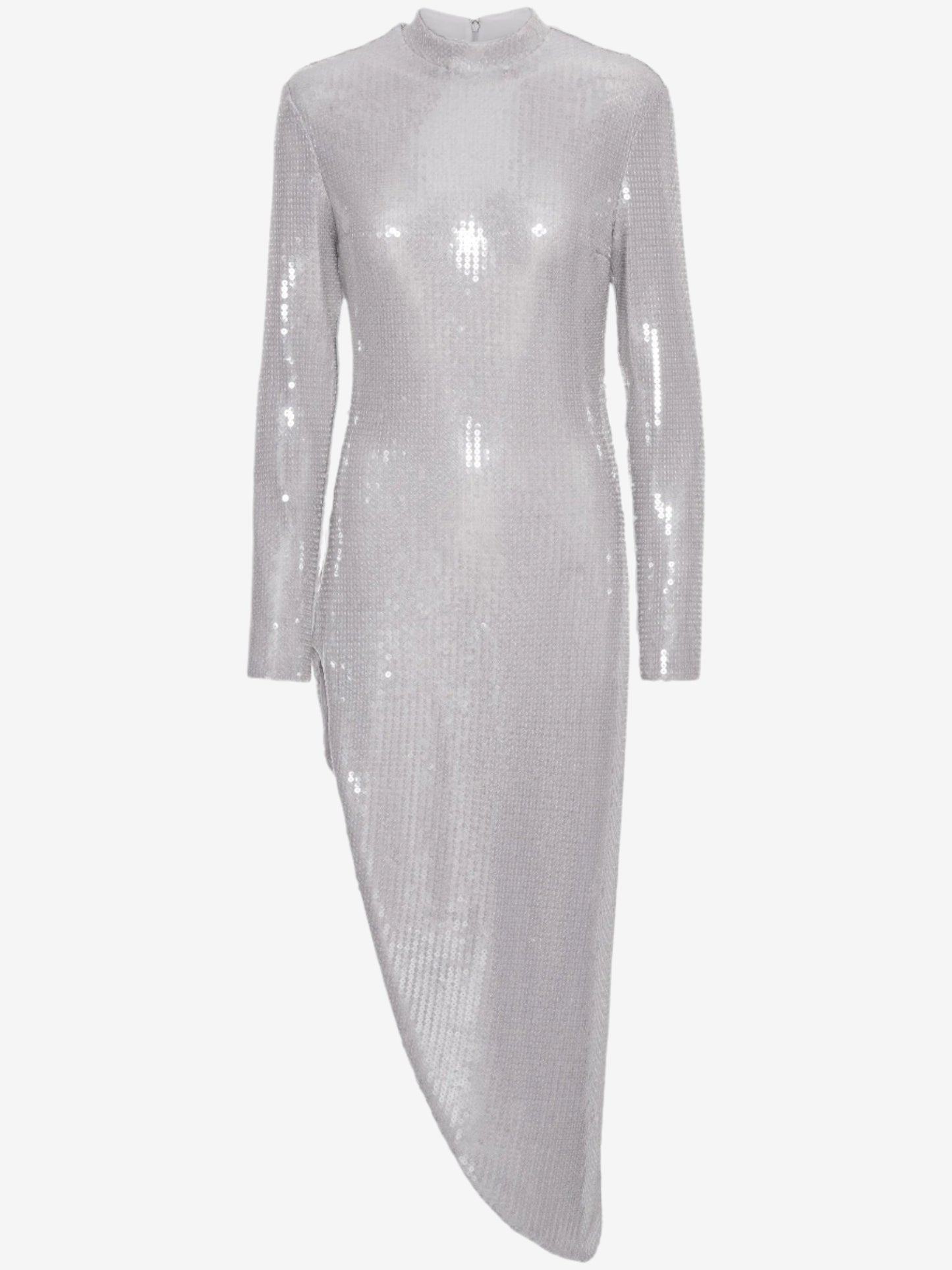 Silver sequin dress on a white background