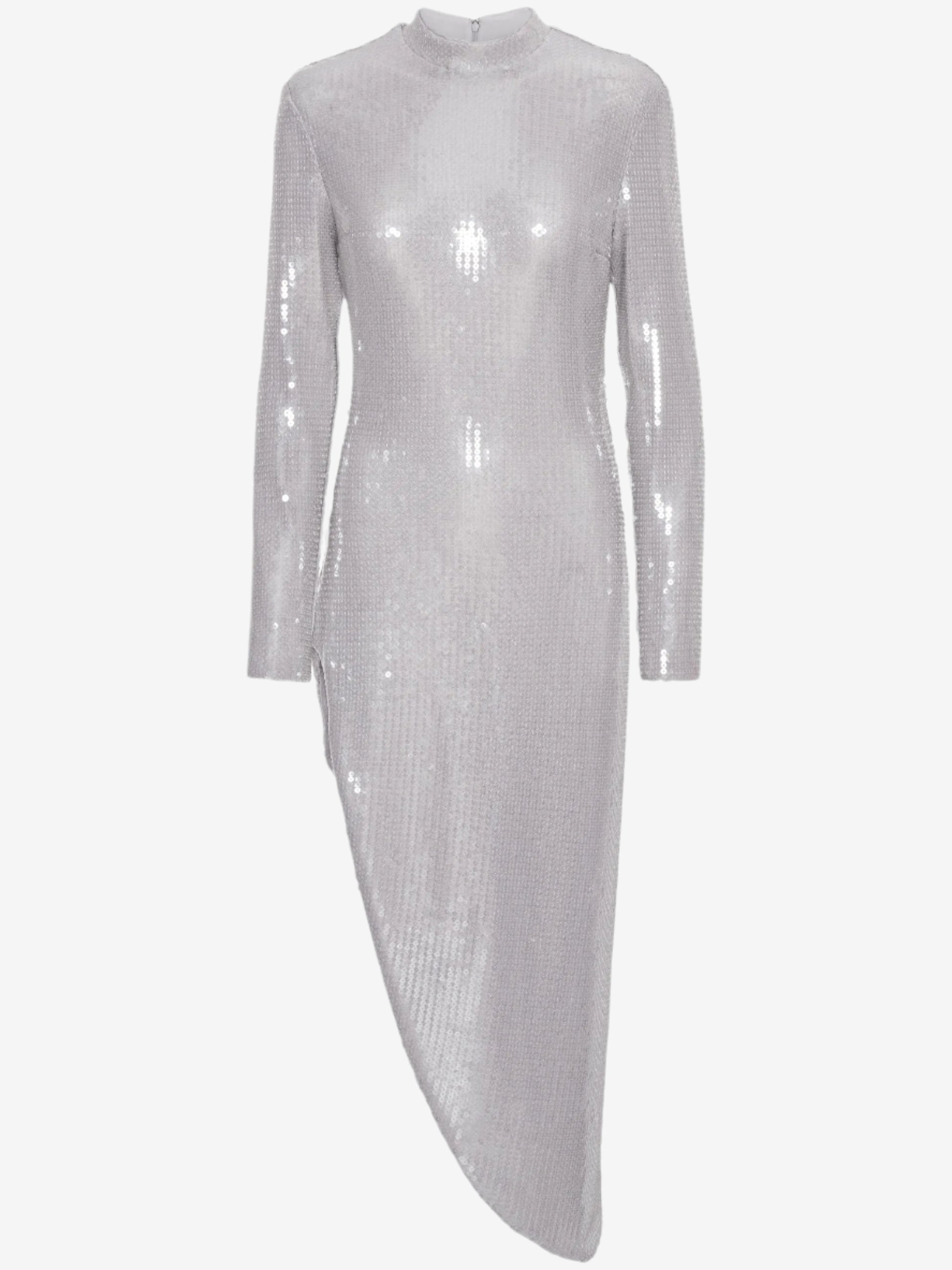 Silver sequin dress on a white background