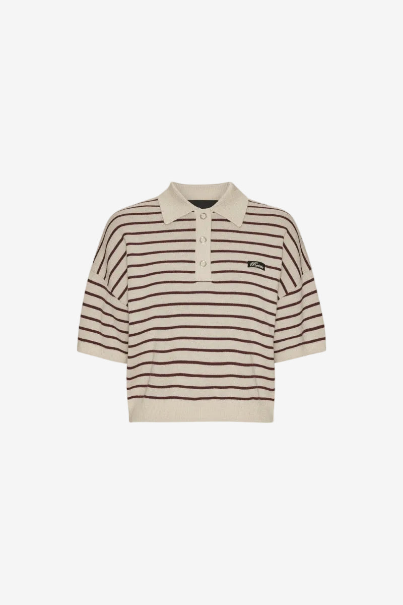 Slinky Knit Polo Striped Beige