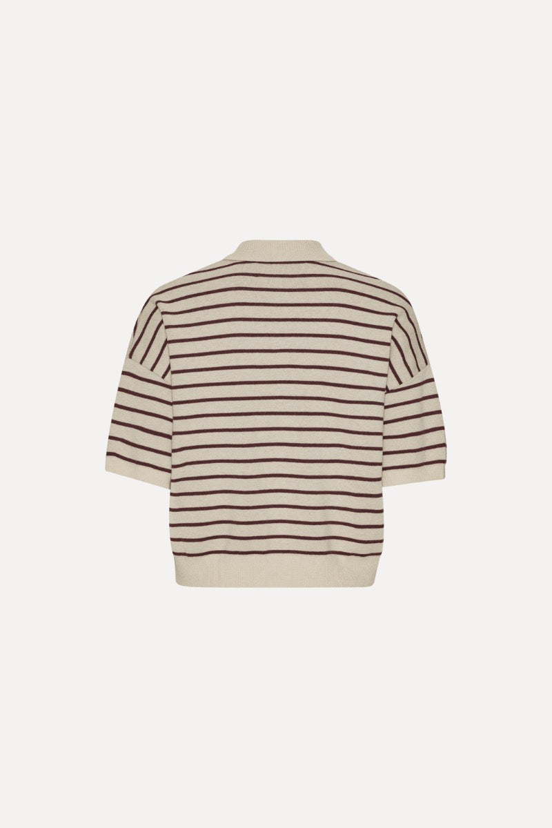 Slinky Knit Polo Striped Beige