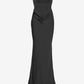 Black strapless gown on a white background