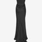 Black strapless gown on a white background