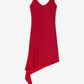 Red dress with an asymmetrical hem on a white background