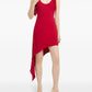 Red dress with an asymmetrical hem on a white background