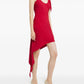 Red dress with an asymmetrical hem on a white background