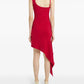 Red dress with an asymmetrical hem on a white background