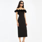 Crepe Midi Flower Dress Black