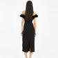Crepe Midi Flower Dress Black