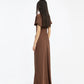 Satin Flowy Sleeve Dress Dark Brown