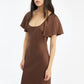Satin Flowy Sleeve Dress Dark Brown