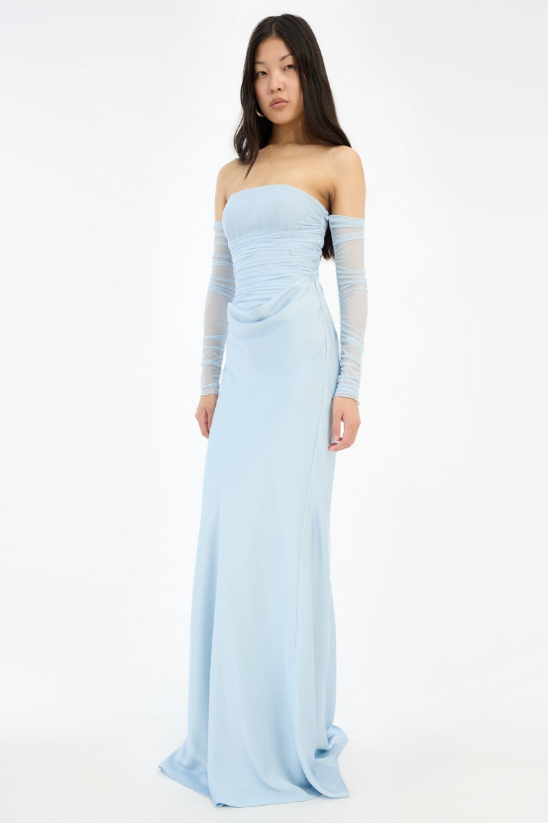 Ruched Maxi Dress Light Blue