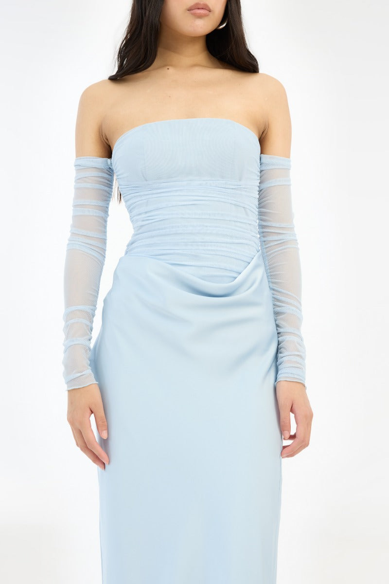 Ruched Maxi Dress Light Blue