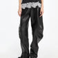 Leather Cargo Pants Black
