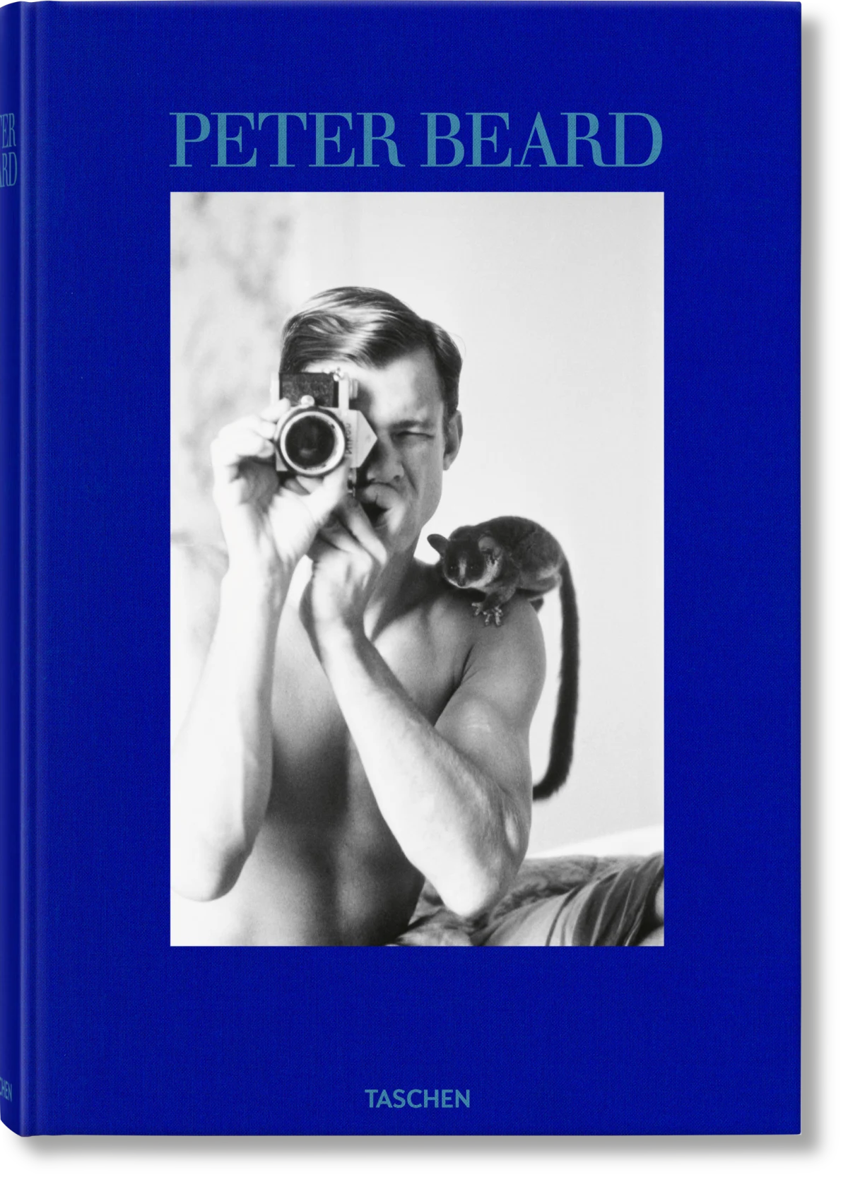 Book cover of 'Peter Beard' with a black and white photo of a man holding a camera.