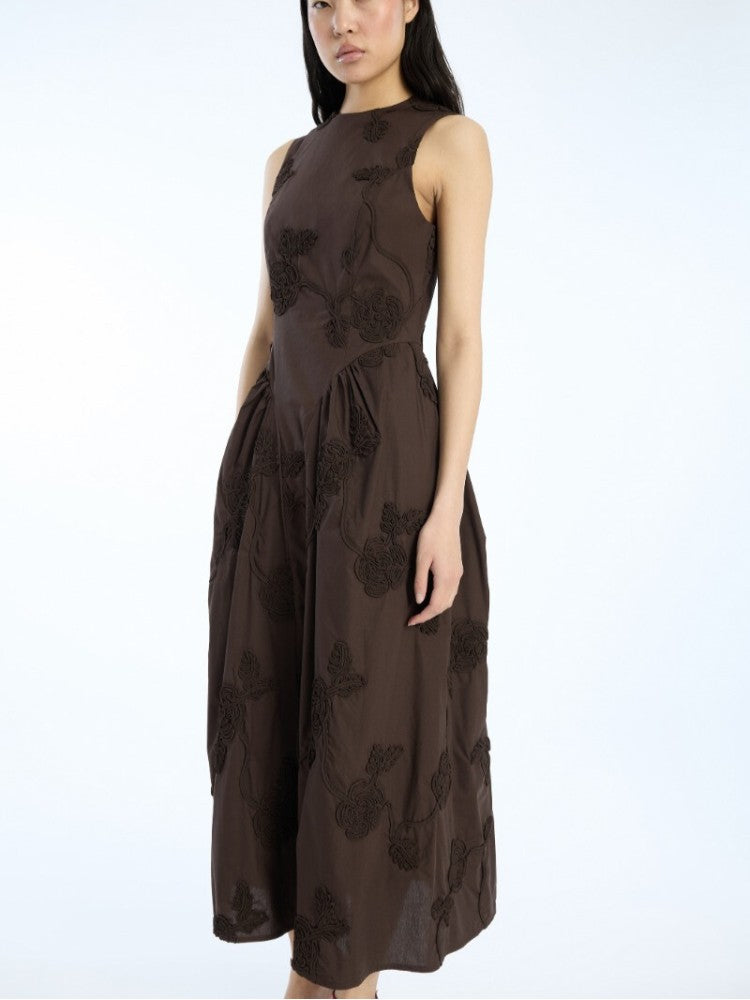Flower Midi Dress Dark Brown