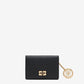 Card Holder With Flap in Grained Black with Gold