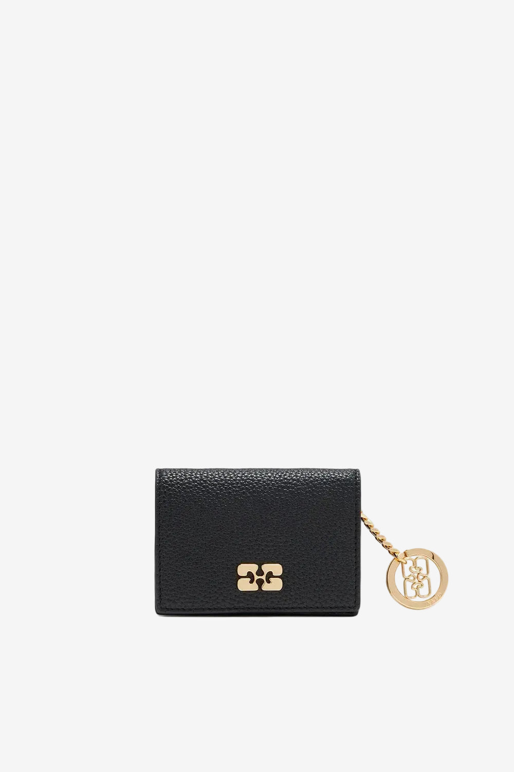 Card Holder With Flap in Grained Black with Gold