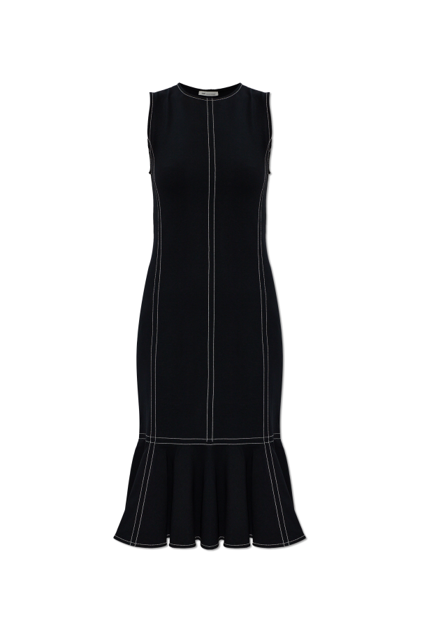 Midi Peplum Dress With Big Contrasted Topstitches