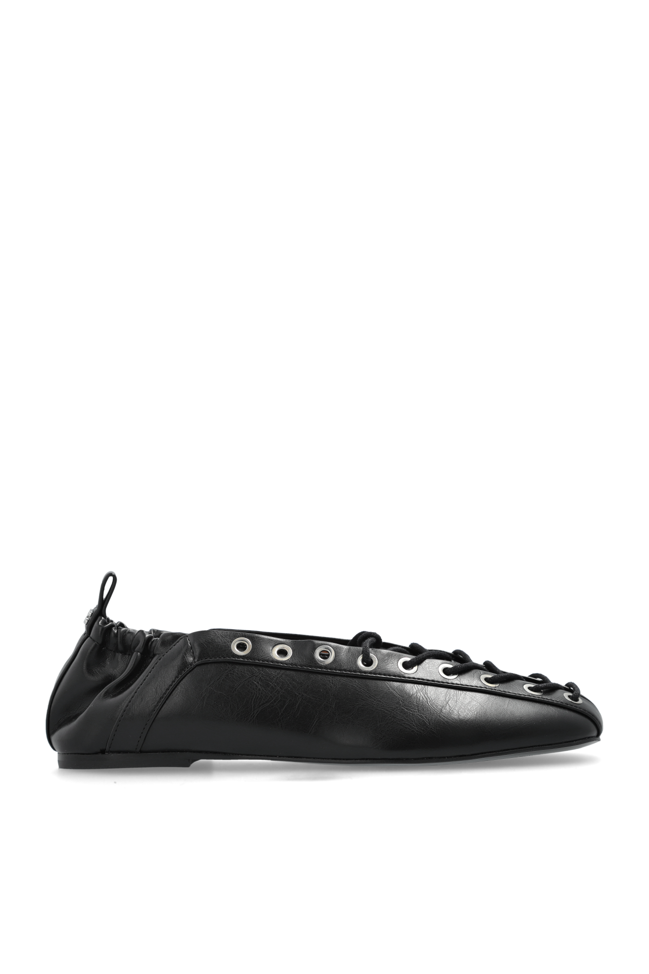 Lace-Up Ballerinas in Black Oleatex