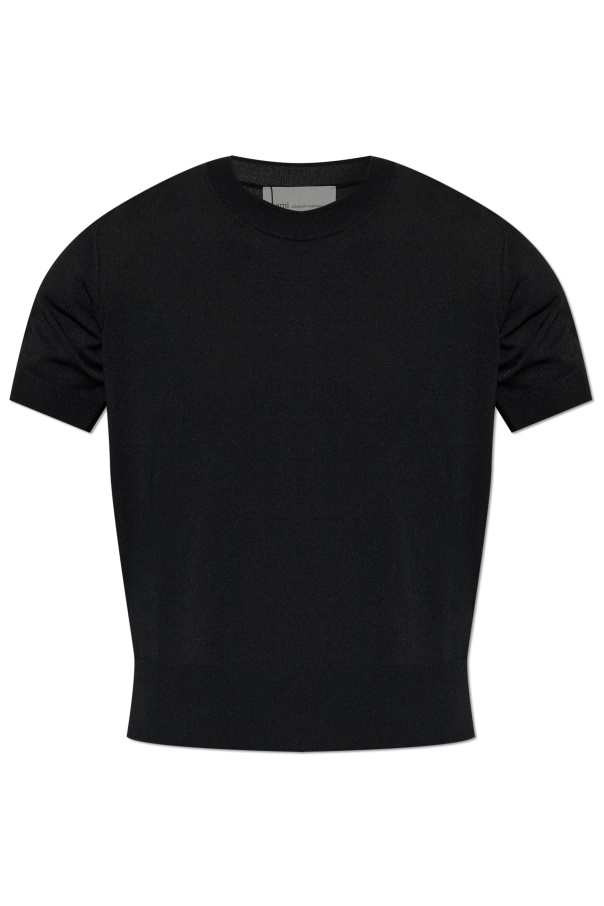 Black Wool Short Sleeves V Neck Sweater