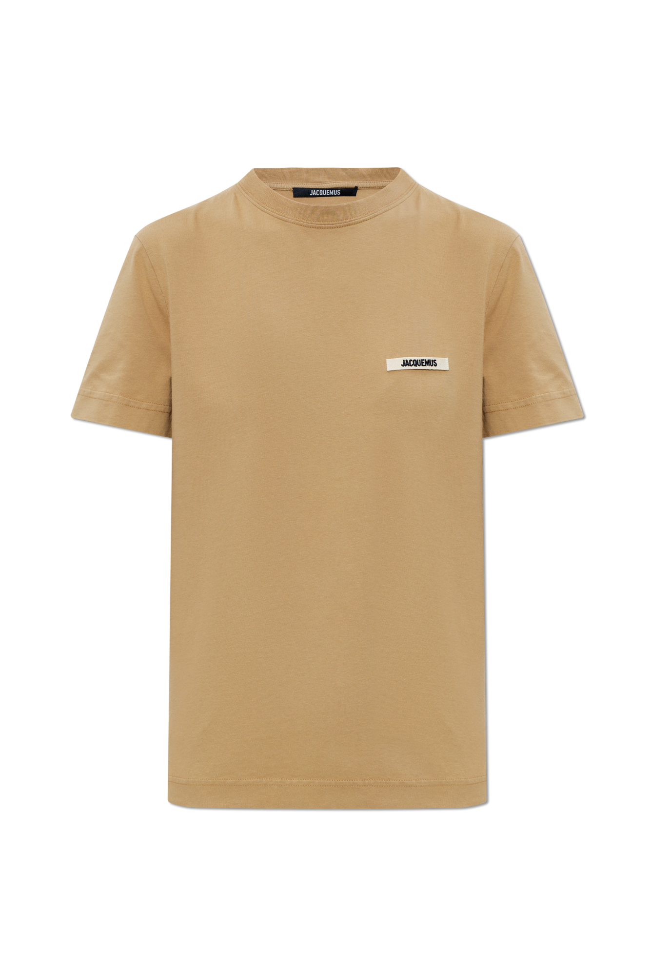 dark beige t-shirt with a small logo on a white background JACQUEMUS