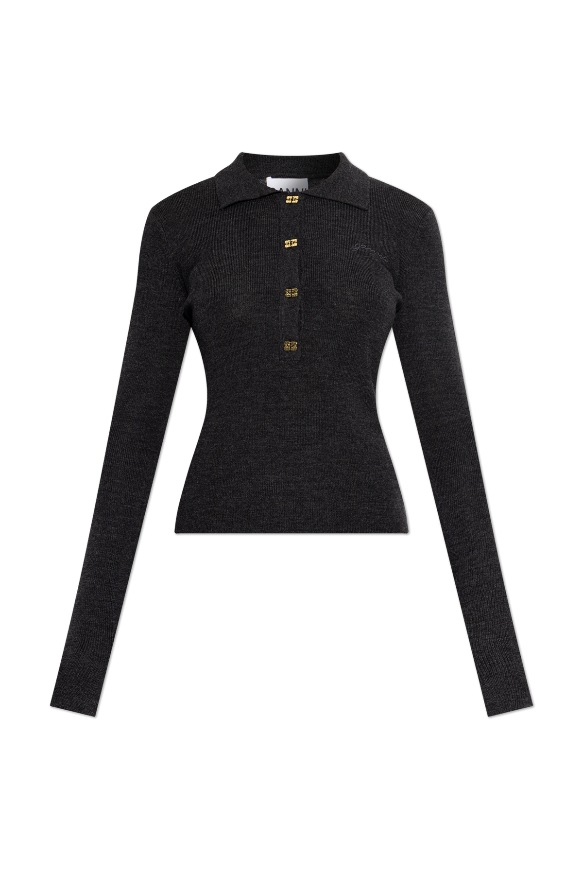 Mini Ribbed Merino Polo Black