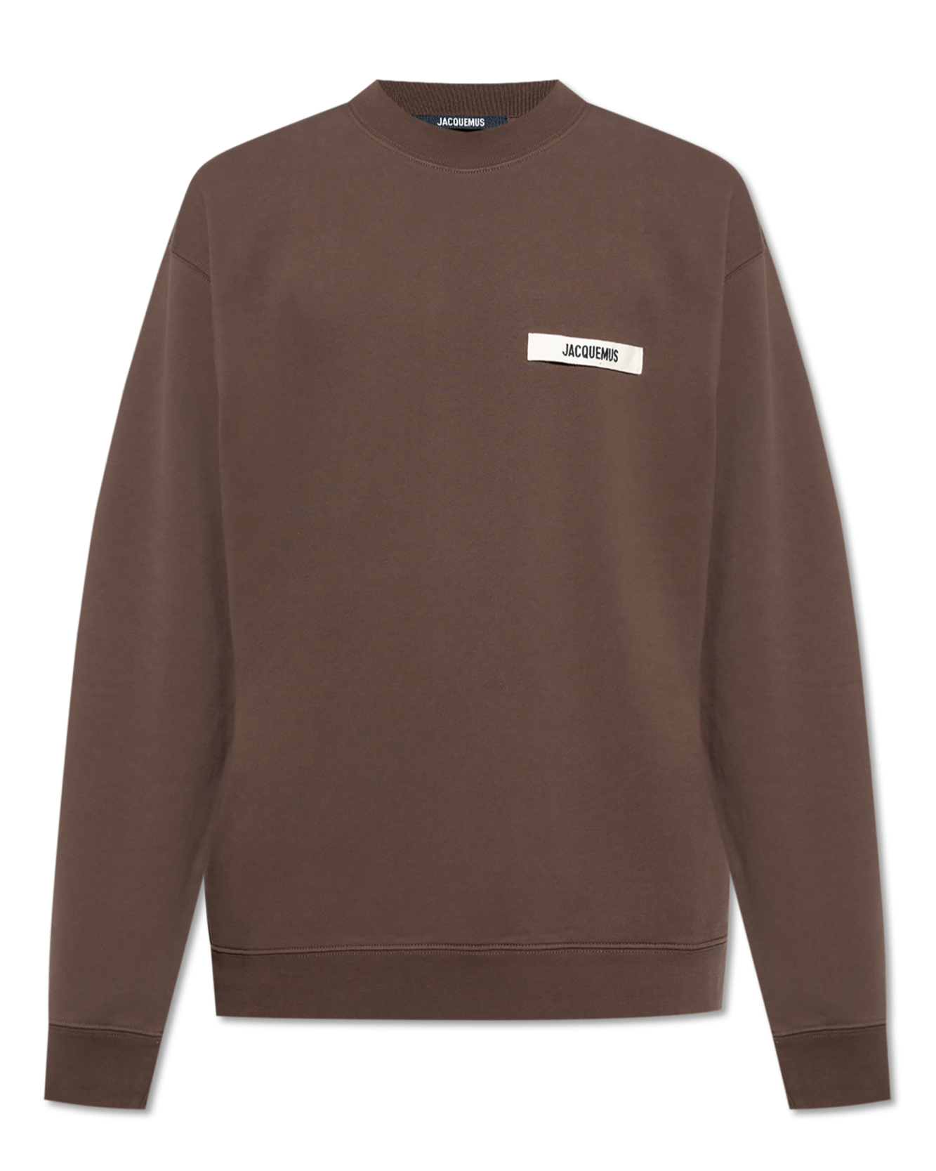 Brown sweatshirt with a small logo on a white background