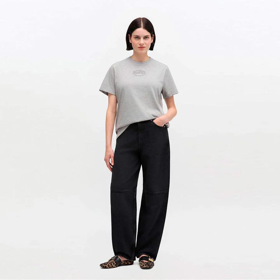 Gray t-shirt with Ganni logo on a white background