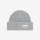 Gray beanie with Ganni logo on a white background