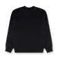 Black sweatshirt with a small white logo on a white background