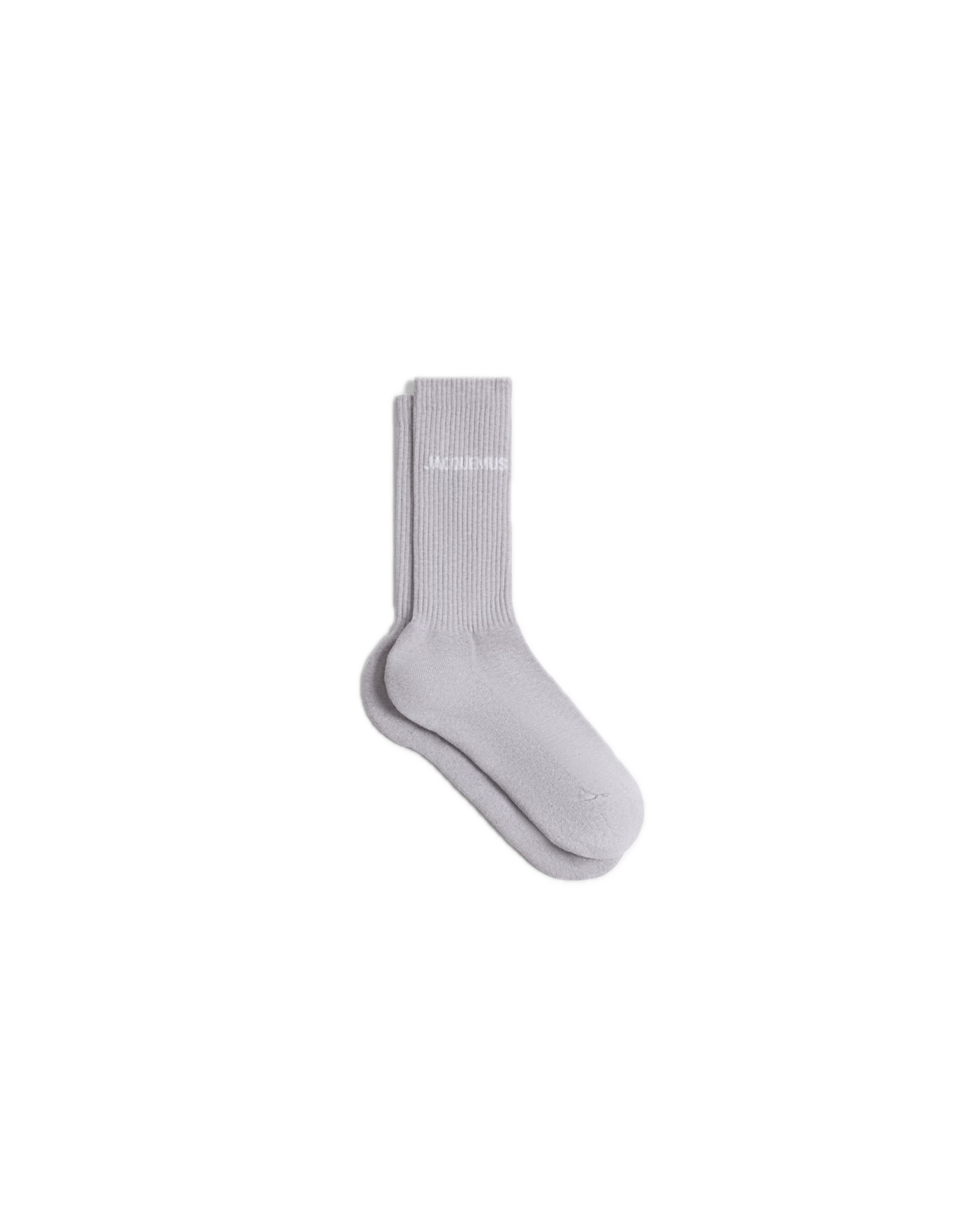 Grey sock with 'Jacquemus' branding on a white background