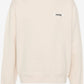 Beige hoodie with a brand logo on a white background