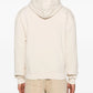 Beige hoodie with a brand logo on a white background