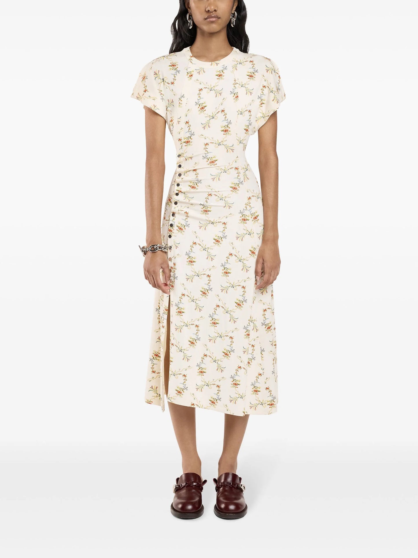 Rabanne Floral-print ruched midi dress
