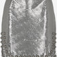 Silver sequin skirt with a plain background