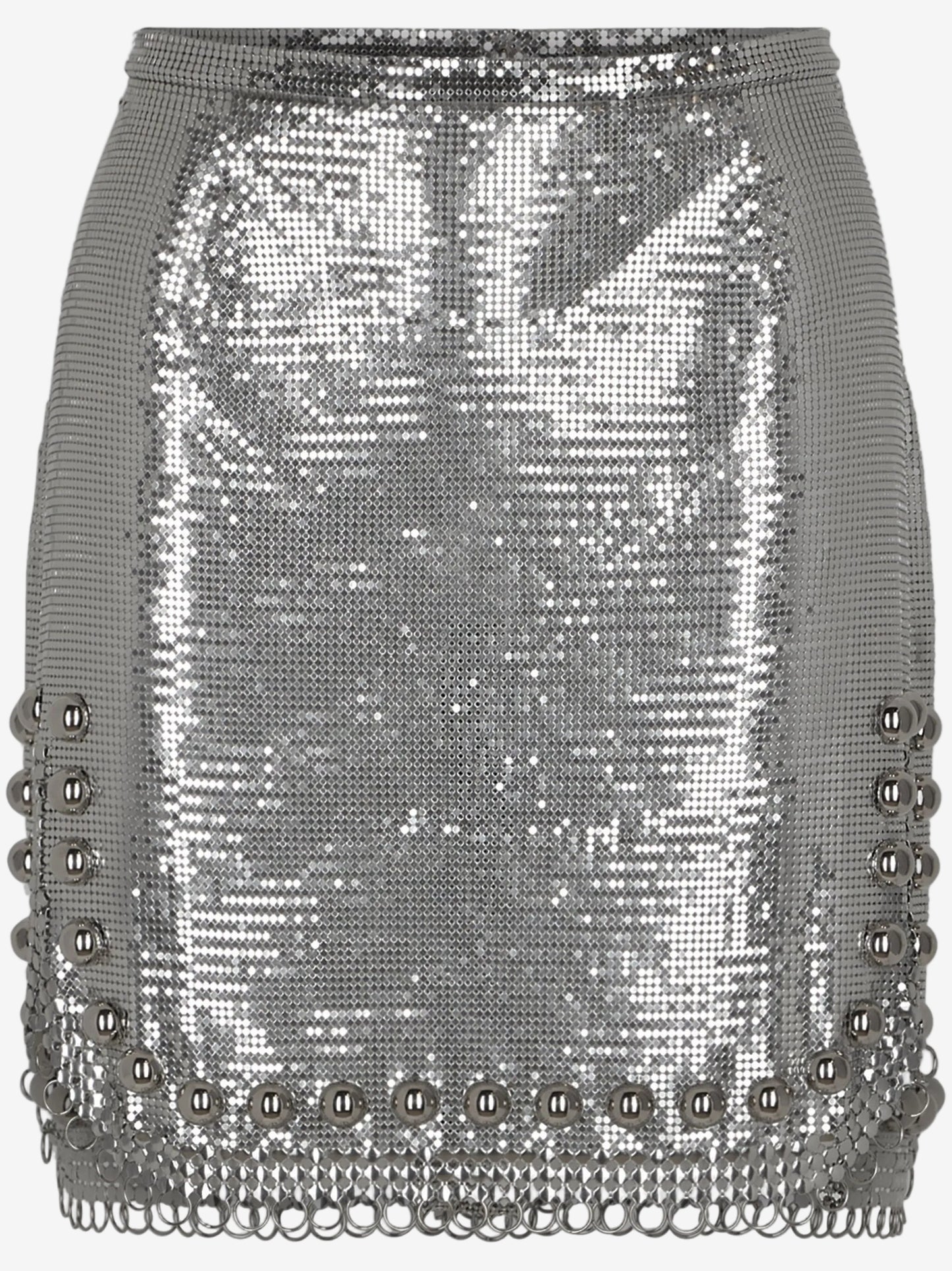 Silver sequin skirt with a plain background