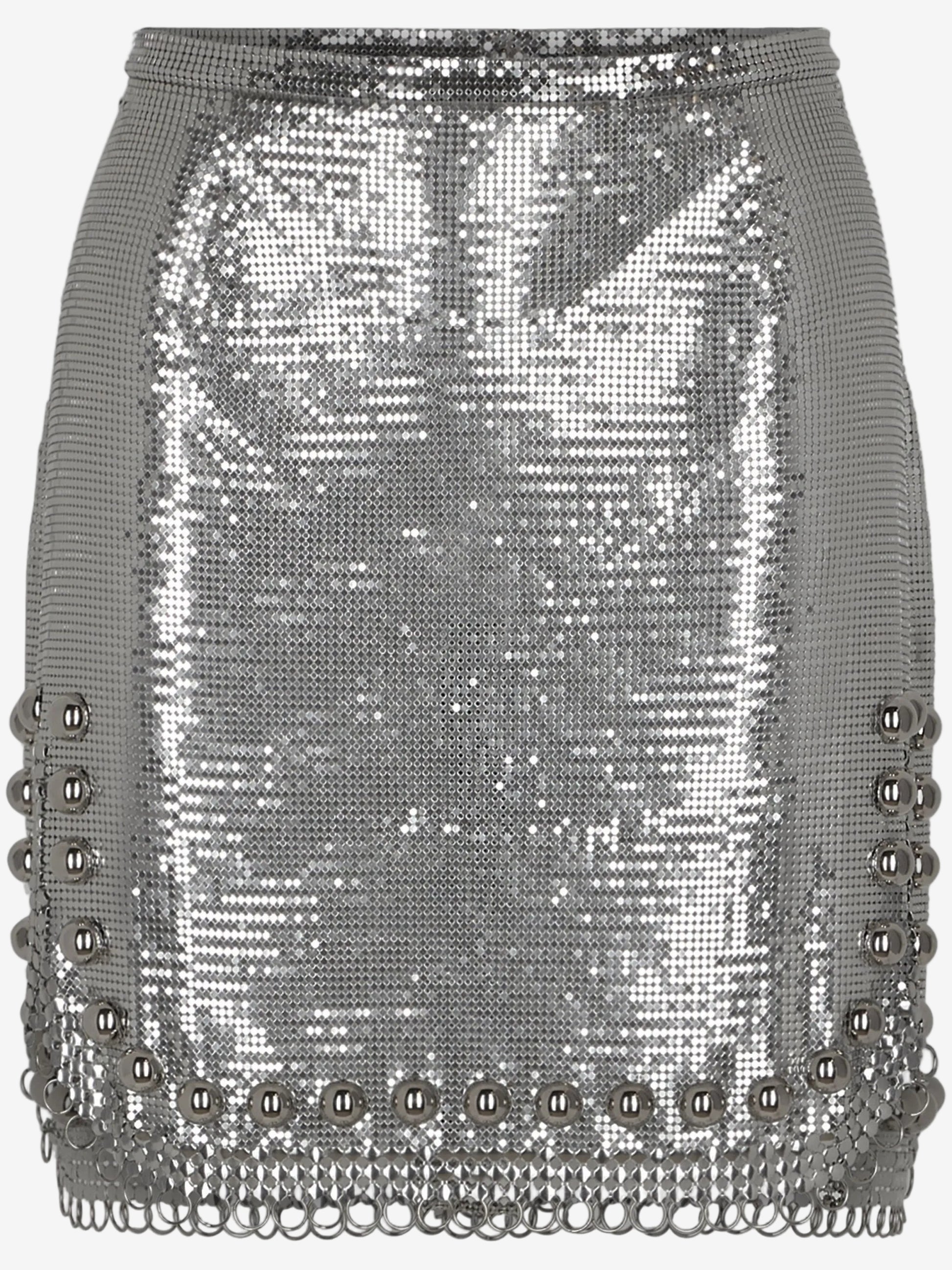Silver sequin skirt with a plain background