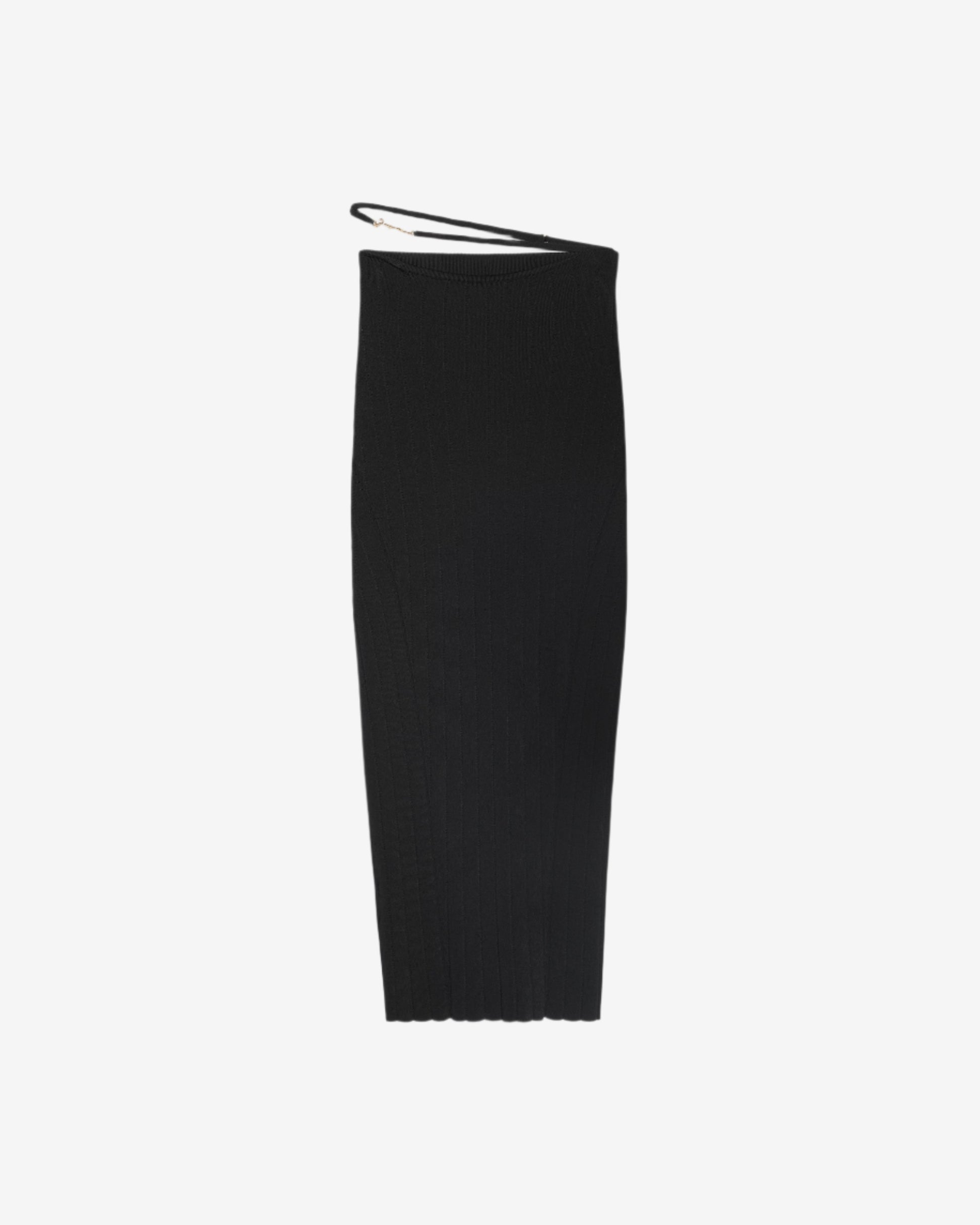 Black sleeveless top on a light gray background