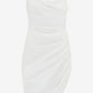 White ruched dress on a white background