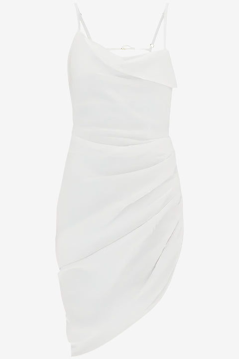 White ruched dress on a white background