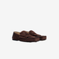 Pair of brown loafers on a white background